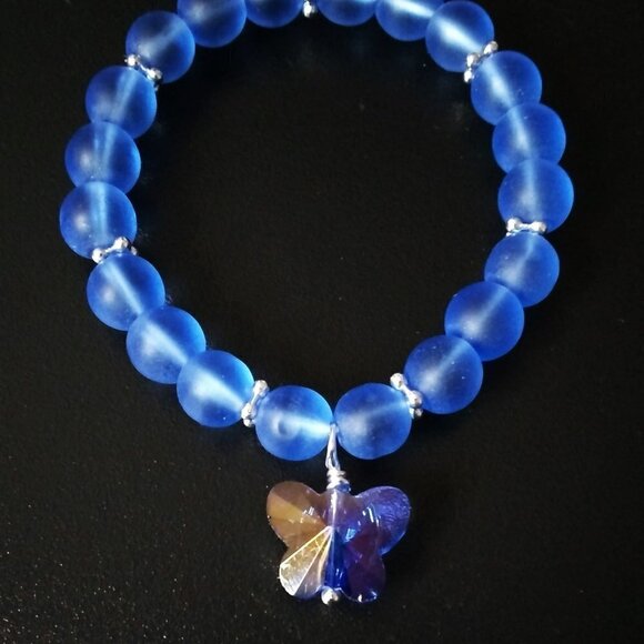๐๐๐ 3/$25!!! Sky Blue Butterfly Stretch Bracelet! GirlyGirl's or Teen's Blue - Picture 4 of 7